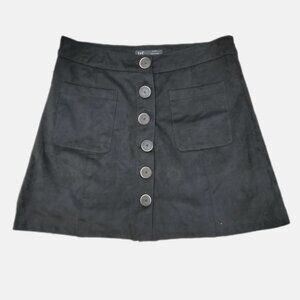 Zara TRF Faux Suede Black Mini Skirt 26 S Academia Preppy Casual Classic
